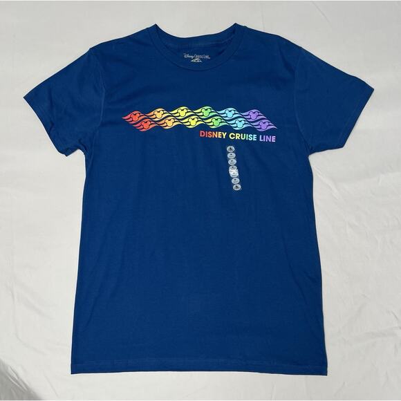 NEW Disney Cruise Line Blue Rainbow Shirt Adult Women’s Size MEDIUM - Picture 1 of 5
